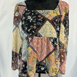 American Eagle Women's Square Neck Tunic Boho Patchwork Blouse Medium